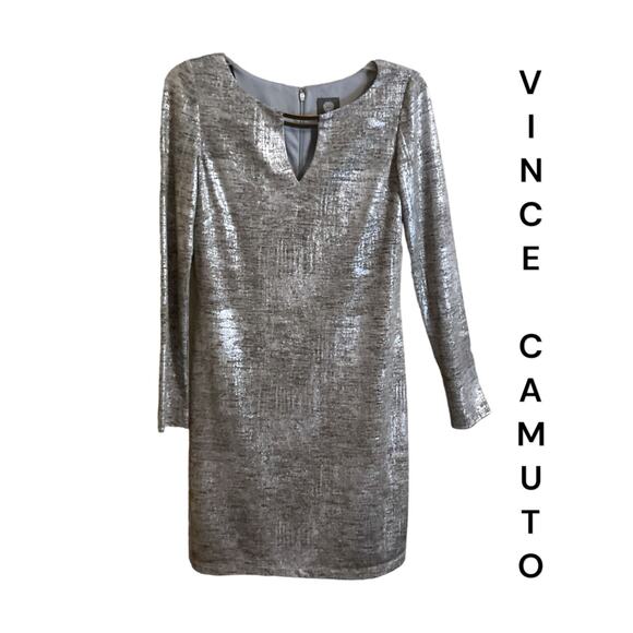 Vince Camuto Dress Women’s Size 2 Silver & Gold Shimmer Long Sleeve Sheath - Picture 1 of 13